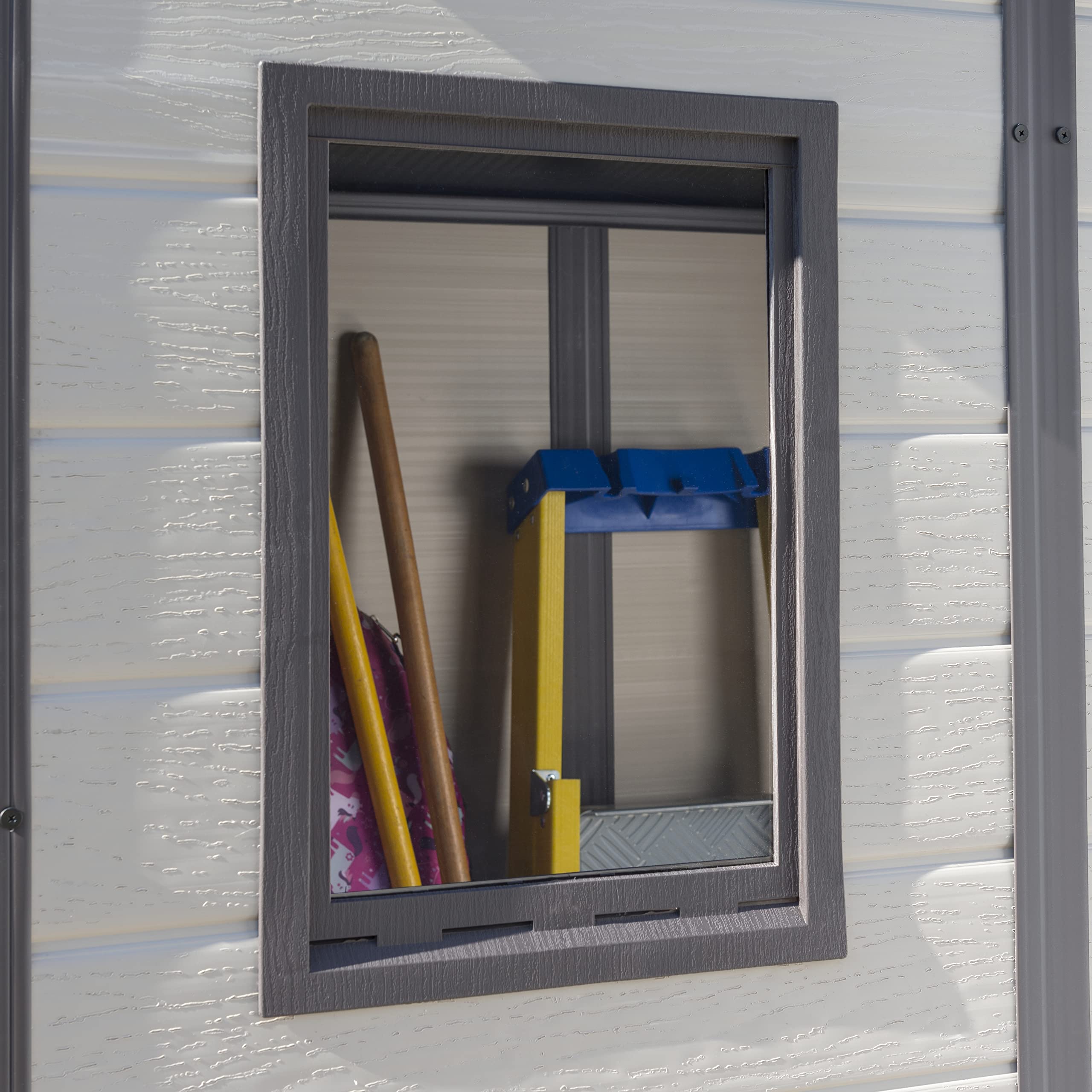 Keter Manor Outdoor Pent Single Door Garden Storage Shed 6 x 4ft Beige Brown Wood Effect Fade Free All Weather Resistant Safe And Secure Zero Maintenance 15 year Warranty