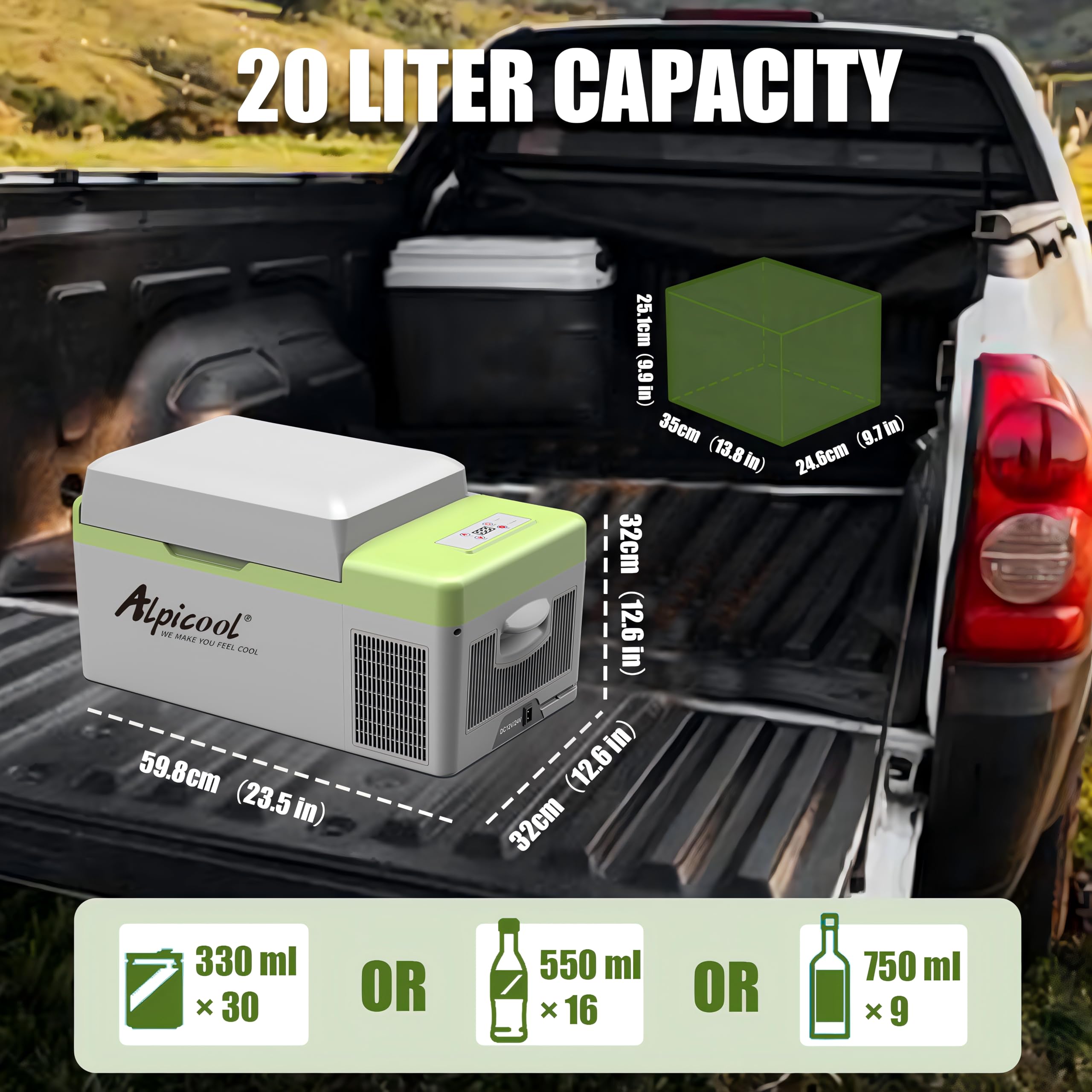 Alpicool C9PT 9L Compressor Car Fridge Freezer, DC 12v Camping Refrigerator, Portable Mini Cool Box for TruckCampervanRVBoat, -20℃ to 20℃