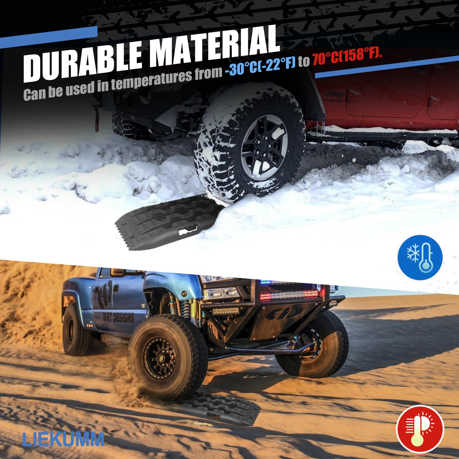 LIEKUMM 2PCS Traction Boards with Jack Lift Base, 104 cm Off-Road Traction Boards for Sand, Mud, Snow, 10 T Capacity Heavy Duty Recovery Tracks for Cars, Trucks, SUVs, Red