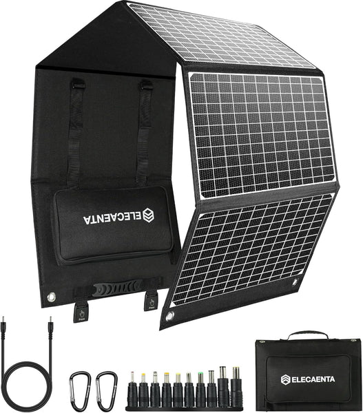 ELECAENTA 60W Foldable Solar Panel ETFE Solar Charger USB-C PD45W QC3.0 DC 18V for Portable Solar Generator Power Station Smartphones Outdoor Power Backup Waterproof Dustproof, 1.6KG