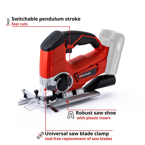 Einhell Power X-Change 18V Cordless Jigsaw With Angle Adjustment - Battery Powered Electric Saw To Cut Wood, Plastic and Metal - TE-JS 18/80 Li Jig-Saw Tool (Battery Not Included)