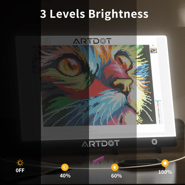 ARTDOT A2 LED Light Pad for Diamond Art USB Powered Light Board Kit, Adjustable Brightness with 12 Angles Stand and Clips (40 x 60cm)
