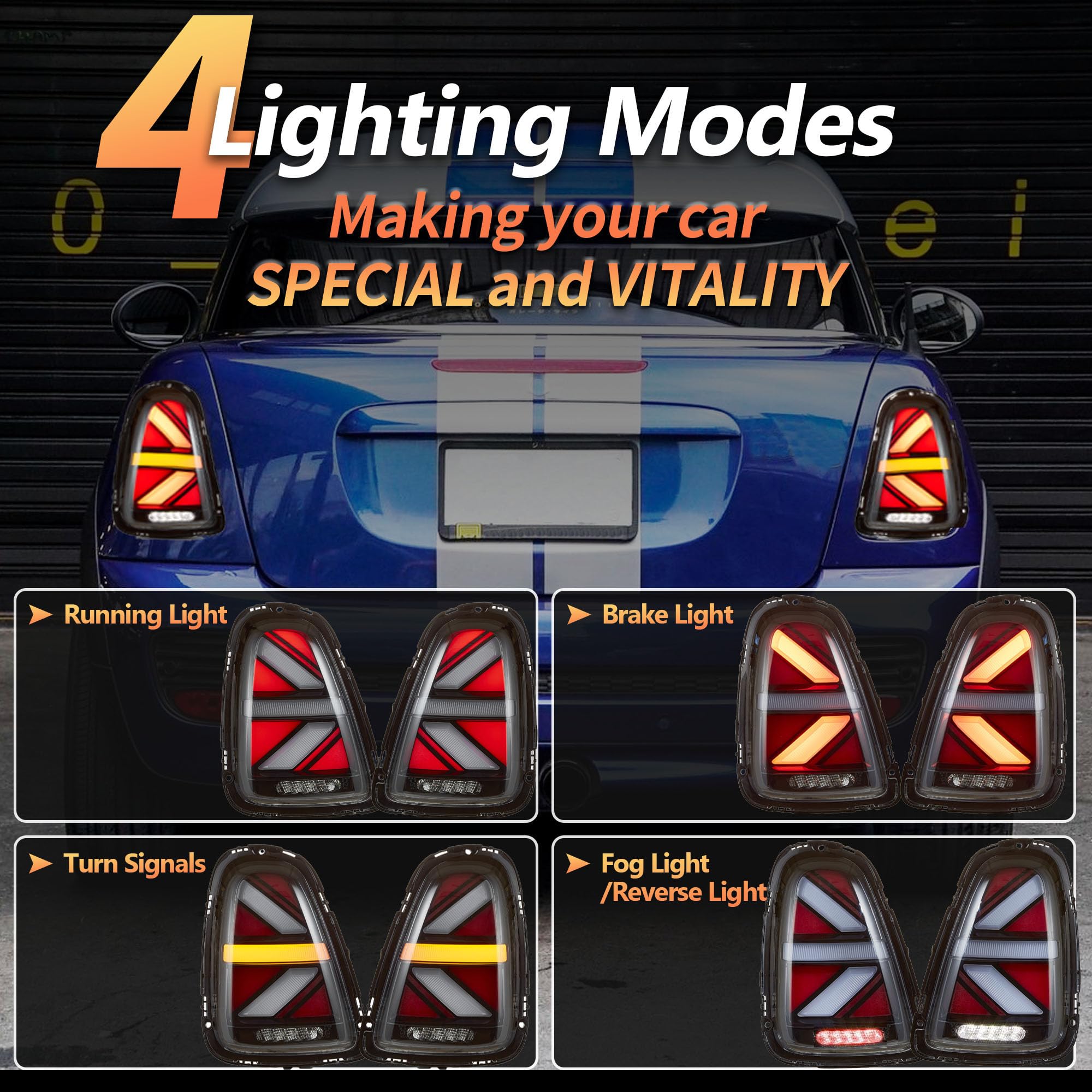 VLAND Tail Lights for Mini Cooper R56 R57 R58 R59 2007-2013 Rear Lights Lamp Assembly With Sequential Indicator and Welcome Lights(Smoked)