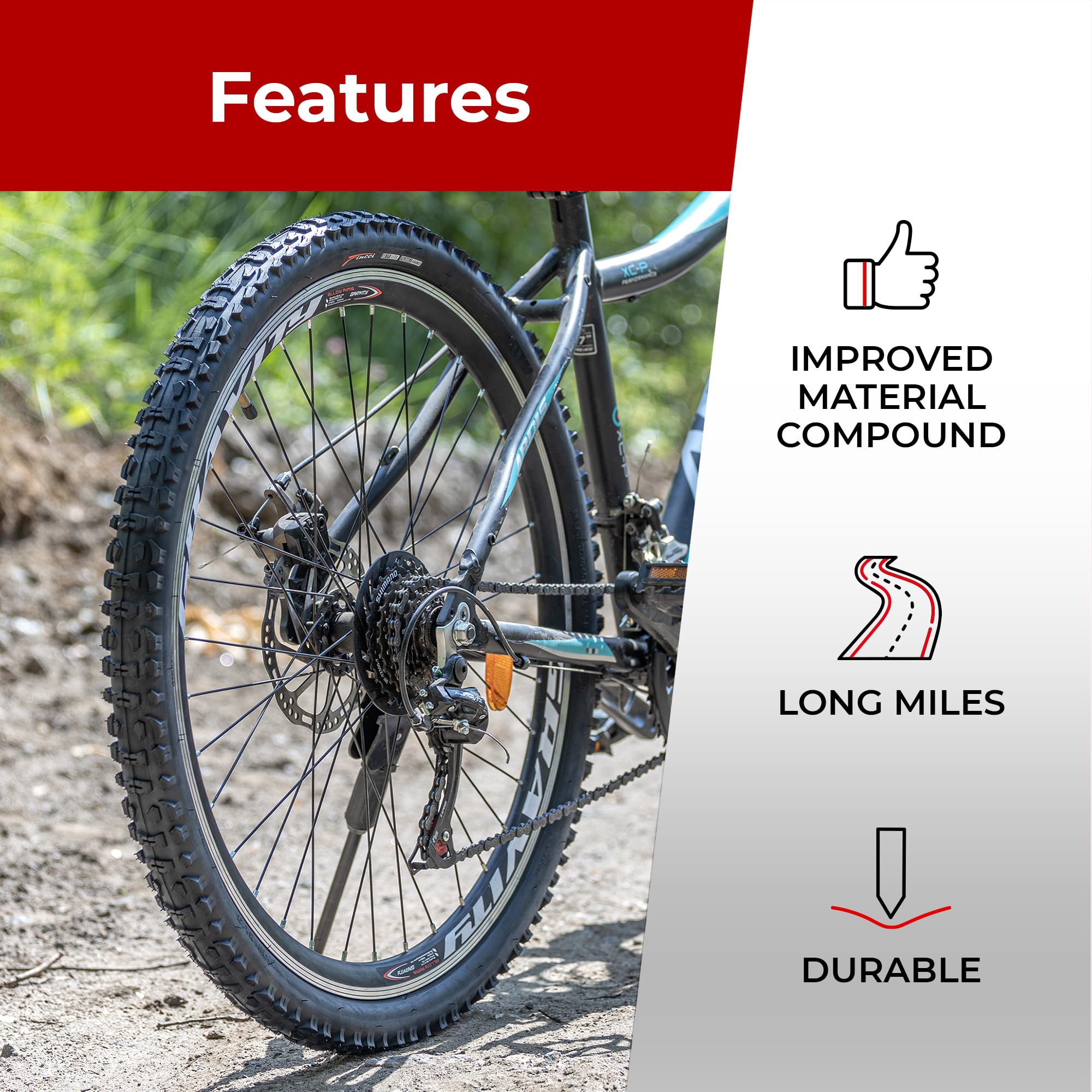 Fincci Set Pair 26 x 1.95 Bike Tyre 50-559 Foldable 60 TPI Tyres with Schrader Valve Inner Tubes for MTB Mountain Hybrid Bike Bicycle (Pack of 2)