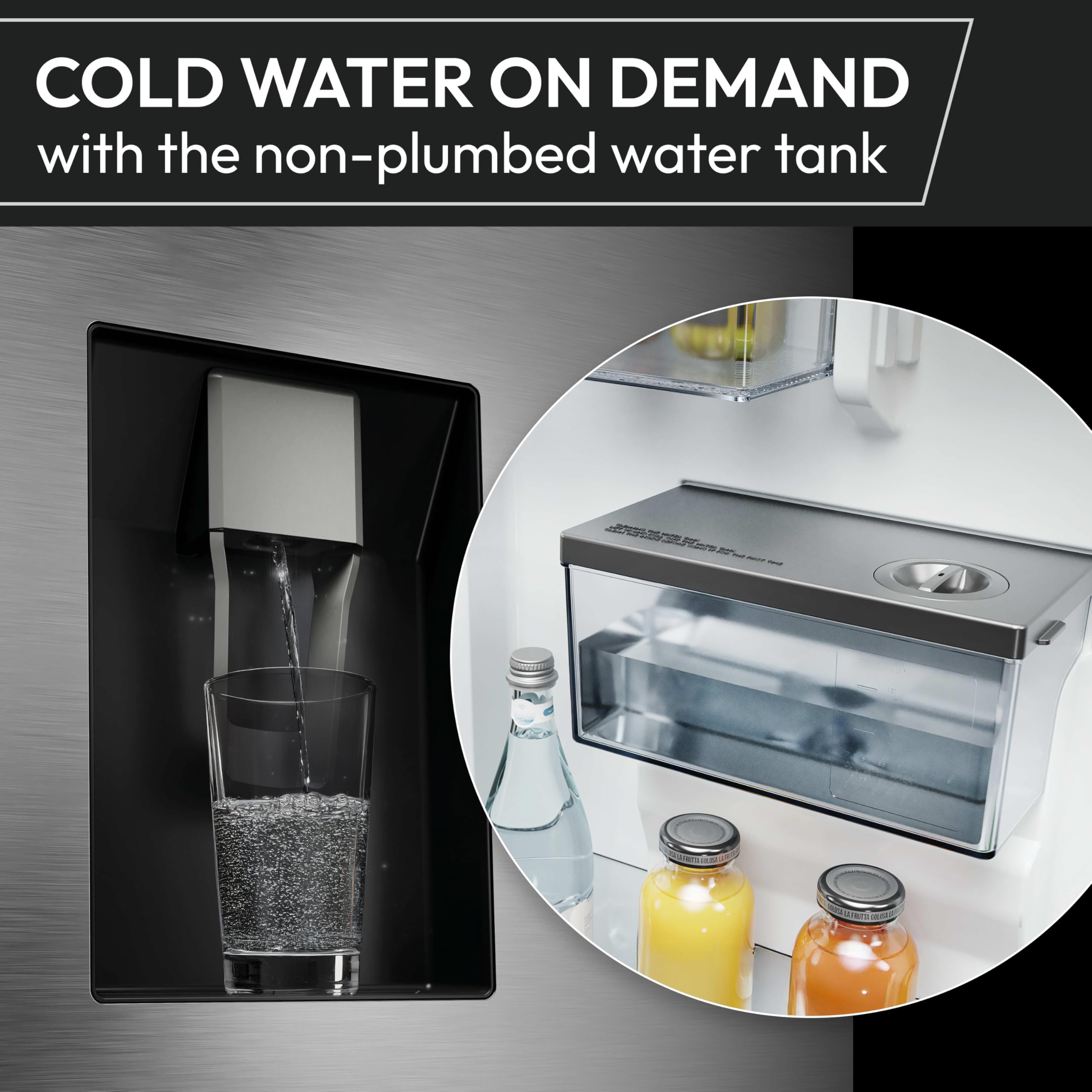 Hoover Free Standing Cube Fridge Freezer, 4 Doors, No Frost, E Class, 463L Total Capacity, Non Plumbed, Silver 83x65x181cm - HHCR3818EWPL