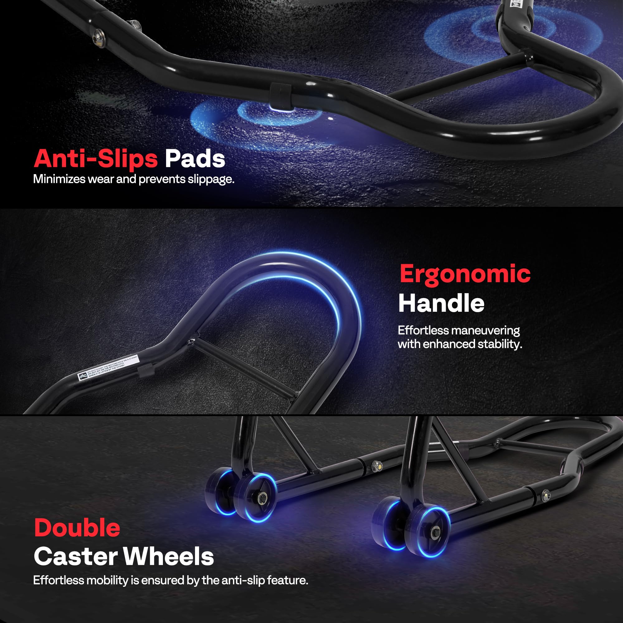 SPECSTAR Motorcycle Paddock Stand Combo 400kg Capacity Front and Rear Wheel Lift with U & L Fork Adjustable Swingarm Spool Stands for Motorbike Garage Repair Use Scissor Stand with 4 Wheels