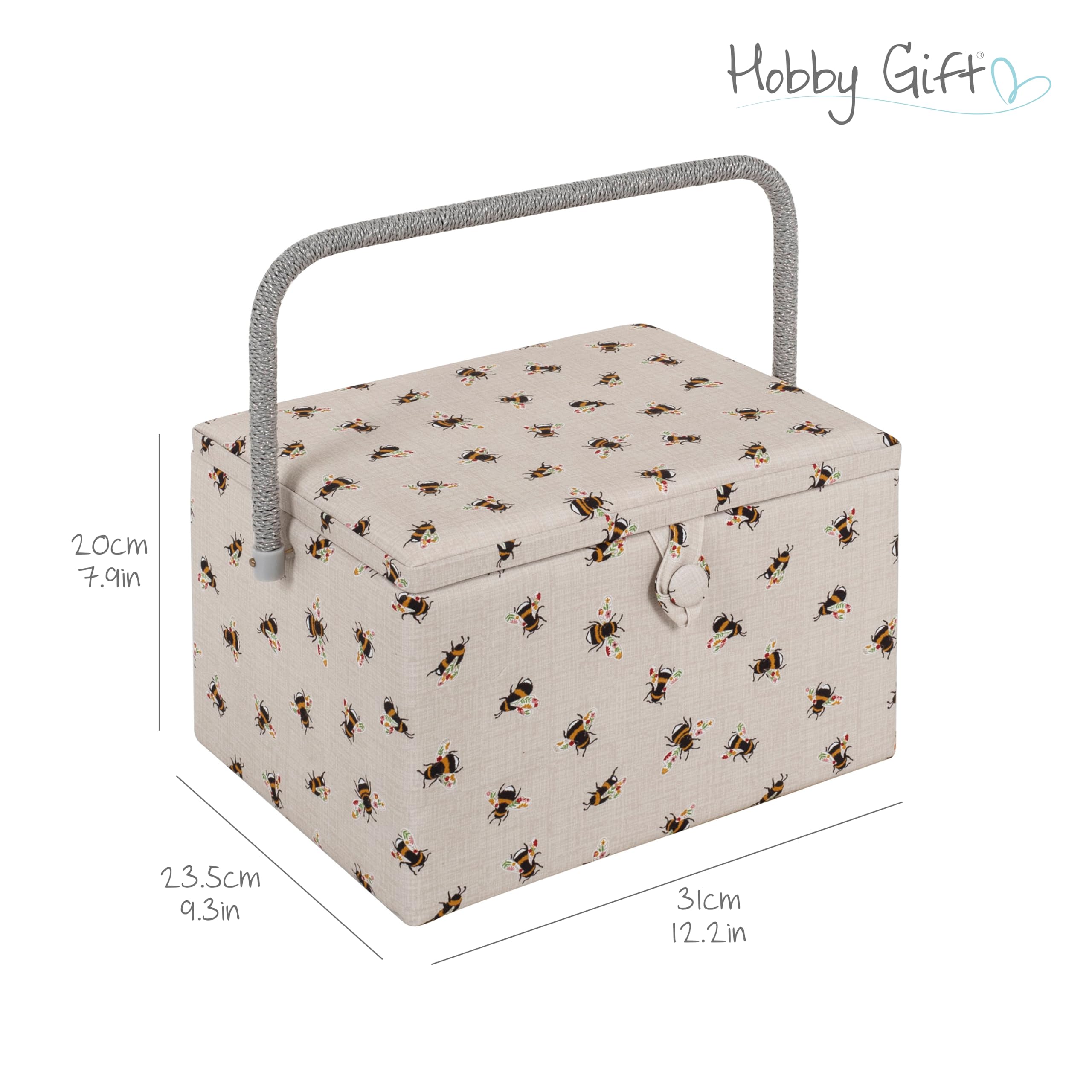 Hobby Gift Exclusive Large Sewing Craft Hobby Storage Box, Accessories Tray Pin Cushion Pocket PVC Handle 23.5 x 31 x 20cm, Bees
