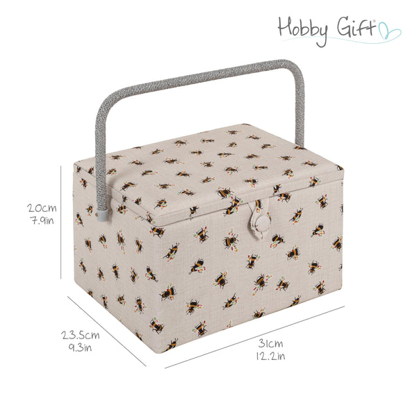 Hobby Gift Exclusive Large Sewing Craft Hobby Storage Box, Accessories Tray Pin Cushion Pocket PVC Handle 23.5 x 31 x 20cm, Bees