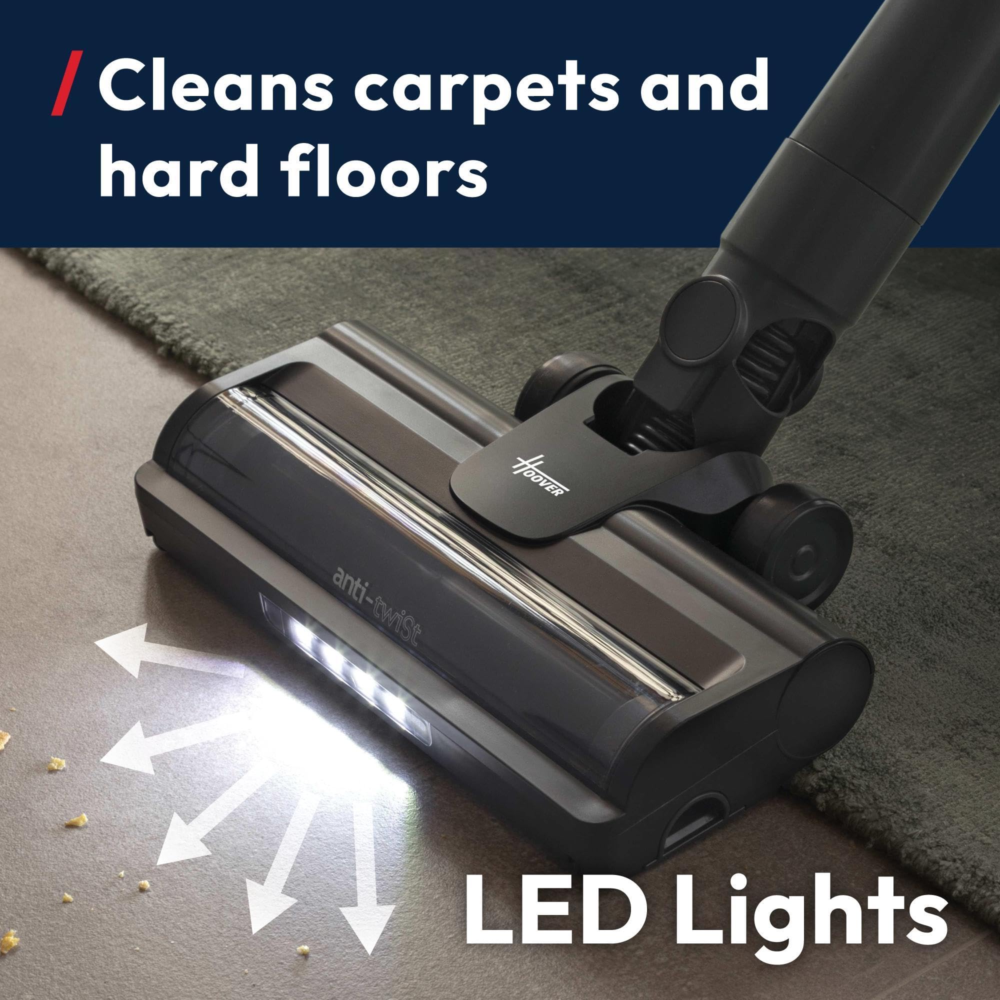 Hoover HF1 Plus Cordless Stick Vacuum Cleaner with Turbo Suction Mode, Up to 45 Min Runtime, Rechargable, Multi-Floor Nozzle, Anti Hair Wrap, Handheld Capability, 165w [HF1PZ10H]