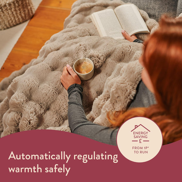 Dreamland Hygge Days Electric Blanket – Heated throw - Zebra, Luxury Faux Fur, 5-minute Fast heat up, 6 temperature settings, 1/3/9-hour auto timer, Electric throw, Machine Washable, 160x120cm