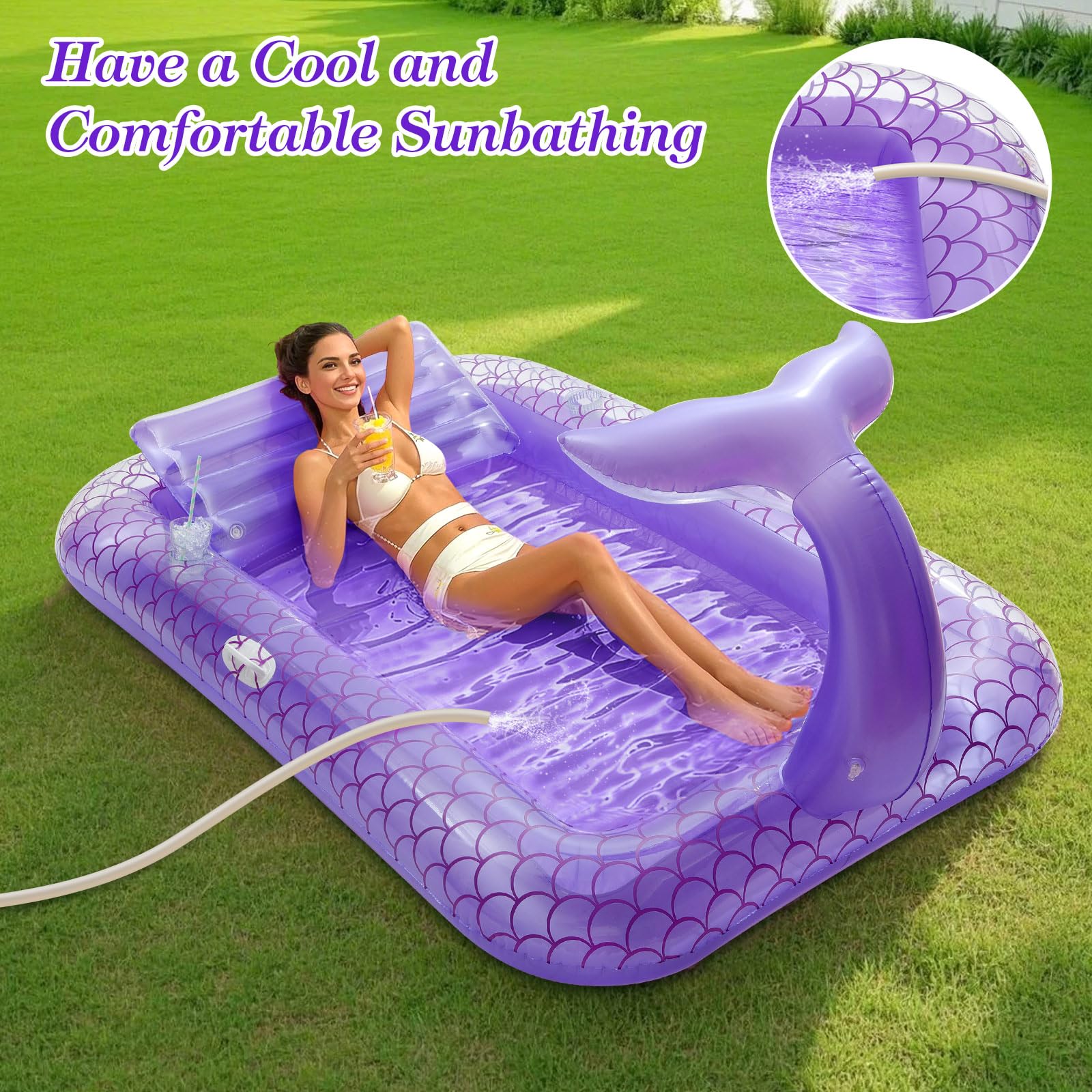 MoKo Pool Floats Adult, Floating Bed with Ice Bar, Tanning Bed Pool Raft Inflatable Lounger with Drink Holder Tanning Chair Inflatable Pool Toys for Party Beach Backyard