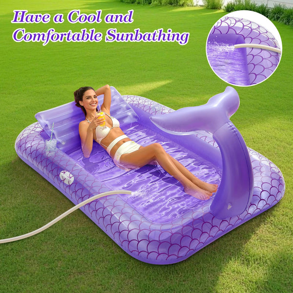 MoKo Pool Floats Adult, Floating Bed with Ice Bar, Tanning Bed Pool Raft Inflatable Lounger with Drink Holder Tanning Chair Inflatable Pool Toys for Party Beach Backyard