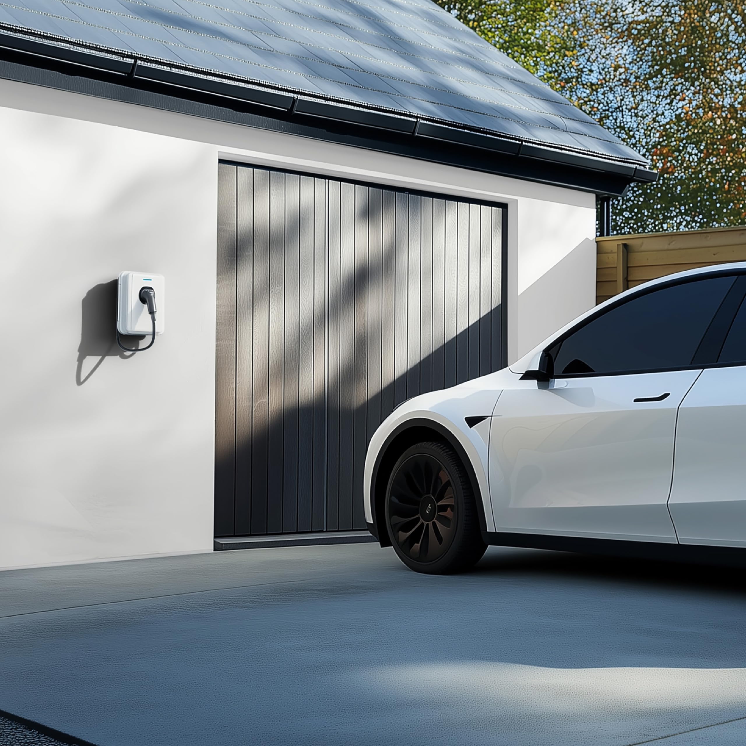 Masterplug Smart EV Home Wall Charger for Type 2 Electric and Plug-In Hybrid Vehicles, Tethered with 5m Cable, Mode 3, App Control, Solar Charging, Single Phase, Black, IP55, 7.4kW, 32A, EVCM3ST7B-MP