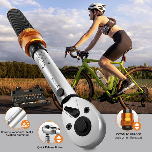 13PCS Bike Torque Wrench Set 3-25 Nm, Small Torque Wrench 1/4 Drive, Dual-Direction Adjustable 72 Teeth, ±3% Accuracy, with Extension Bar, Socket Bits (Hex & Torx), for Mountain Bike, Bicycle Repair