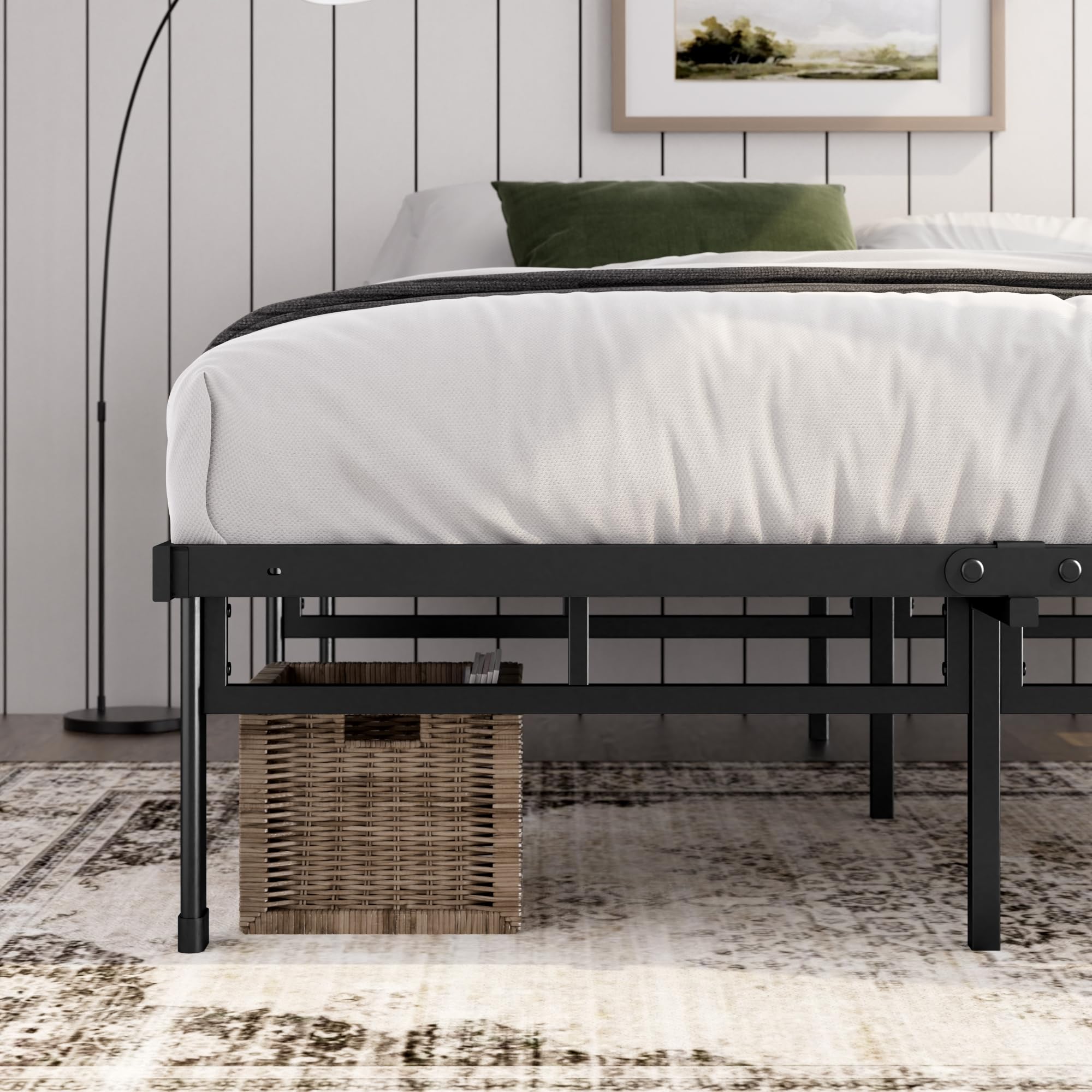 ZINUS Justin Double Bed frame - Bed 135x190 cm - 36cm Height - Metal bed frame with Underbed storage and steel slat support - Black