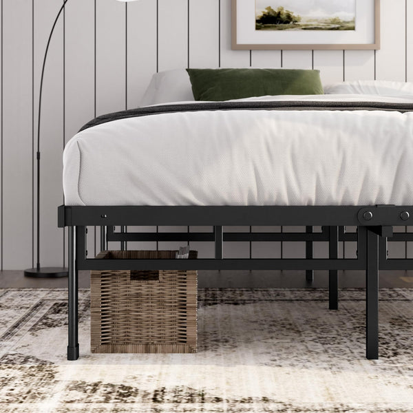 ZINUS Justin Double Bed frame - Bed 135x190 cm - 36cm Height - Metal bed frame with Underbed storage and steel slat support - Black