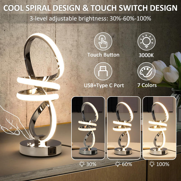 EIDISUNY RGB Bedside Table Lamp,Touch Control Dimmable Lamp with 6 Color Changing and 3 Levels Warm White,LED Modern Nightstand lamp with USB Ports,