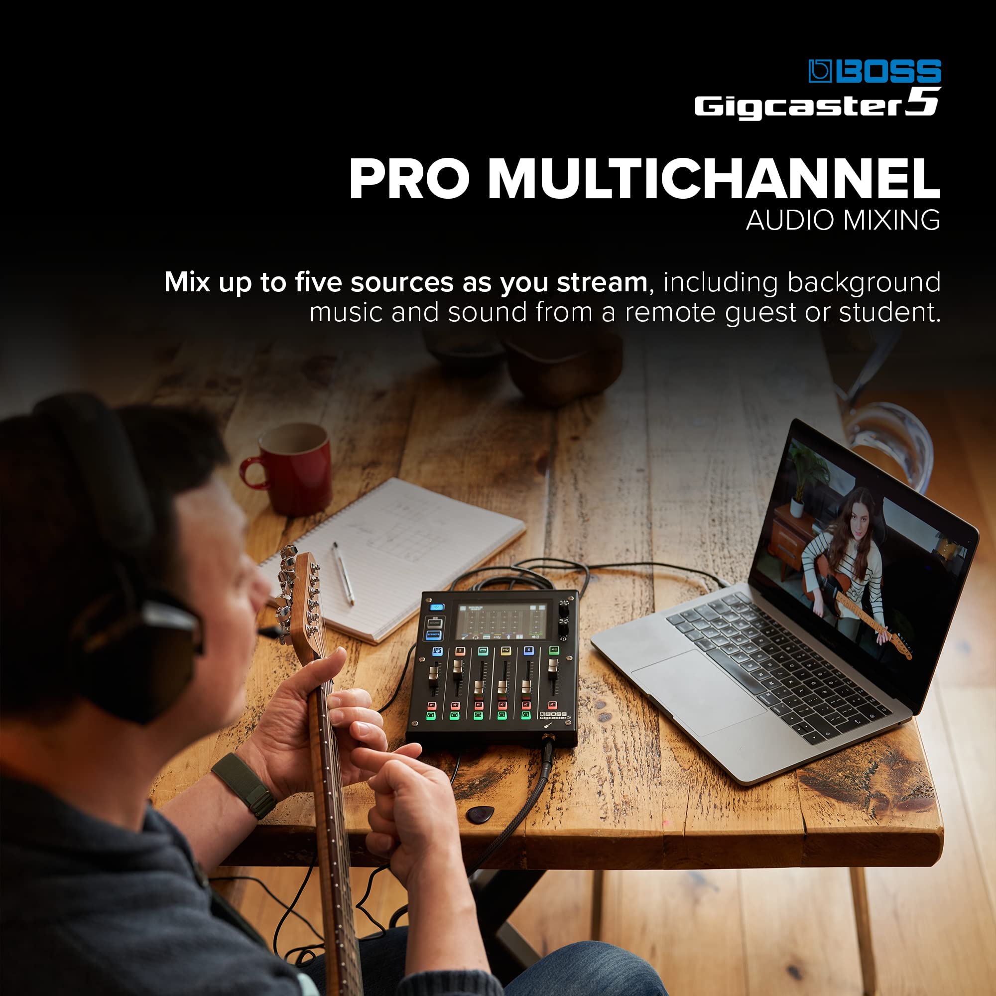 BOSS Gigcaster 8 | 8-Channel Audio Streaming Mixer with Direct Guitar/Bass Input | 4 XLR/TRS Combo Inputs | Built-In Stereo Mic | 8 SFX Pads | 20x14 USB Audio Interface | Onboard Recording | Bluetooth