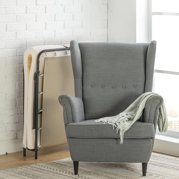 Zinus Single Folding Guest Bed frame with Foam Mattress 80x190 cm - 46 cm Height with Underbed storage - Metal Folding Guest Bed frame and Guest Mattress - Black