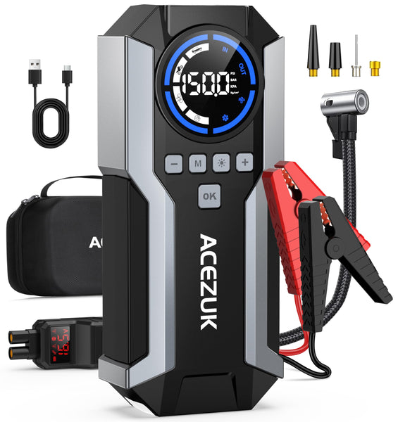 7000A Jump Starter Power Pack with 150PSI Air Compressor,12V Portable Car Battery Booster Jump Starter(All Gas/12.0L Diesel),Car Starter Power Bank, LCD Display and LED Lights