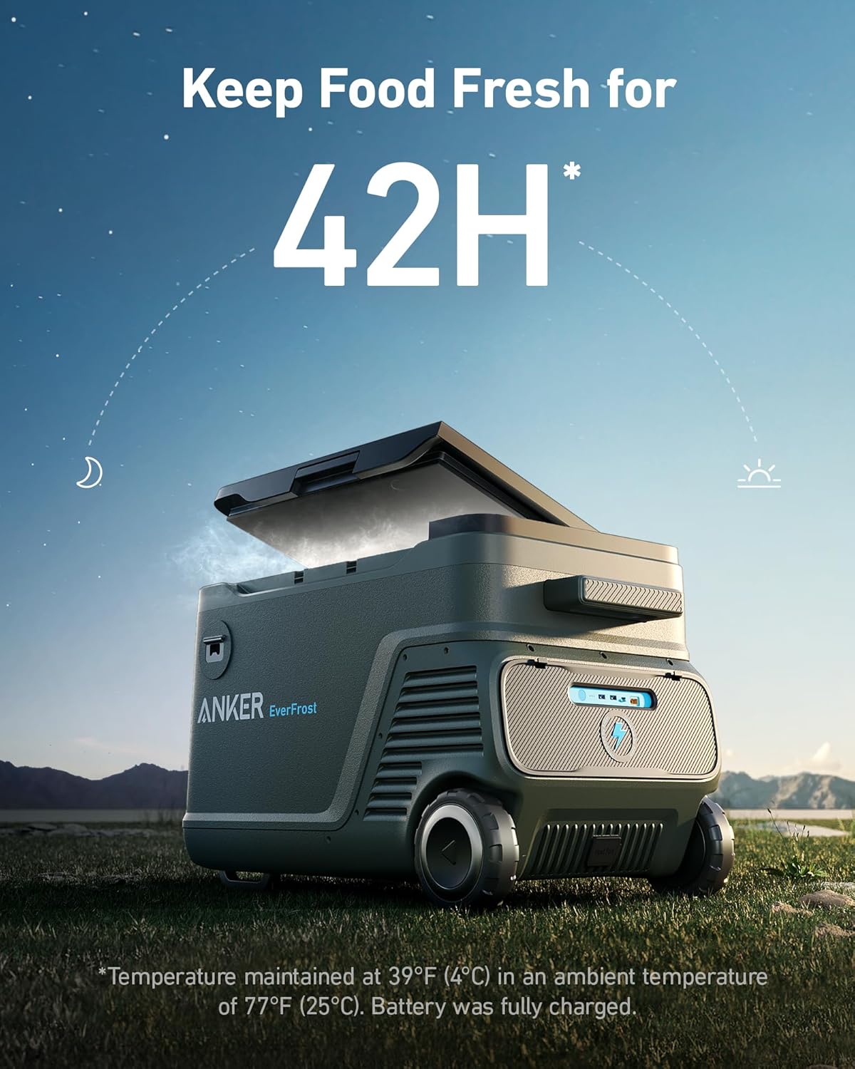 Anker EverFrost Powered Cooler 30, 33L No-Ice Cooler with 299Wh Battery, 20-35 Hours of Long-Lasting Cooling, Efficient Compressor, Bluetooth Control, and Detachable Charger