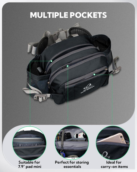Waterfly Hiking Waist Pack Bum Bag Waist Bag with Bottle Holder Running Bag for Camping Climbing Travel Cycling and Dog Walking