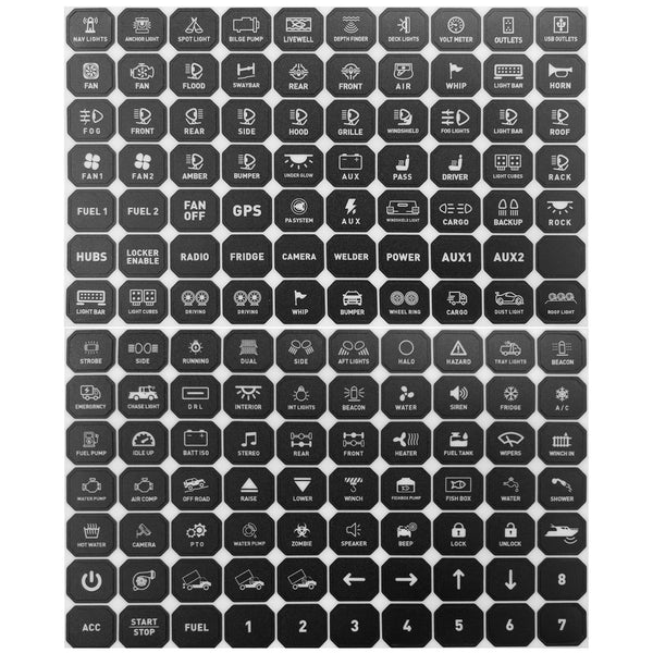 Chelhead 140PCS Vehicle Switch Panel Stickers for P2-6/8/12 Gang Switch Panel Universal Waterproof Multi-Function Button Control Rocker Labels Compatible with Car Dashboard, Boat, RV, Truck