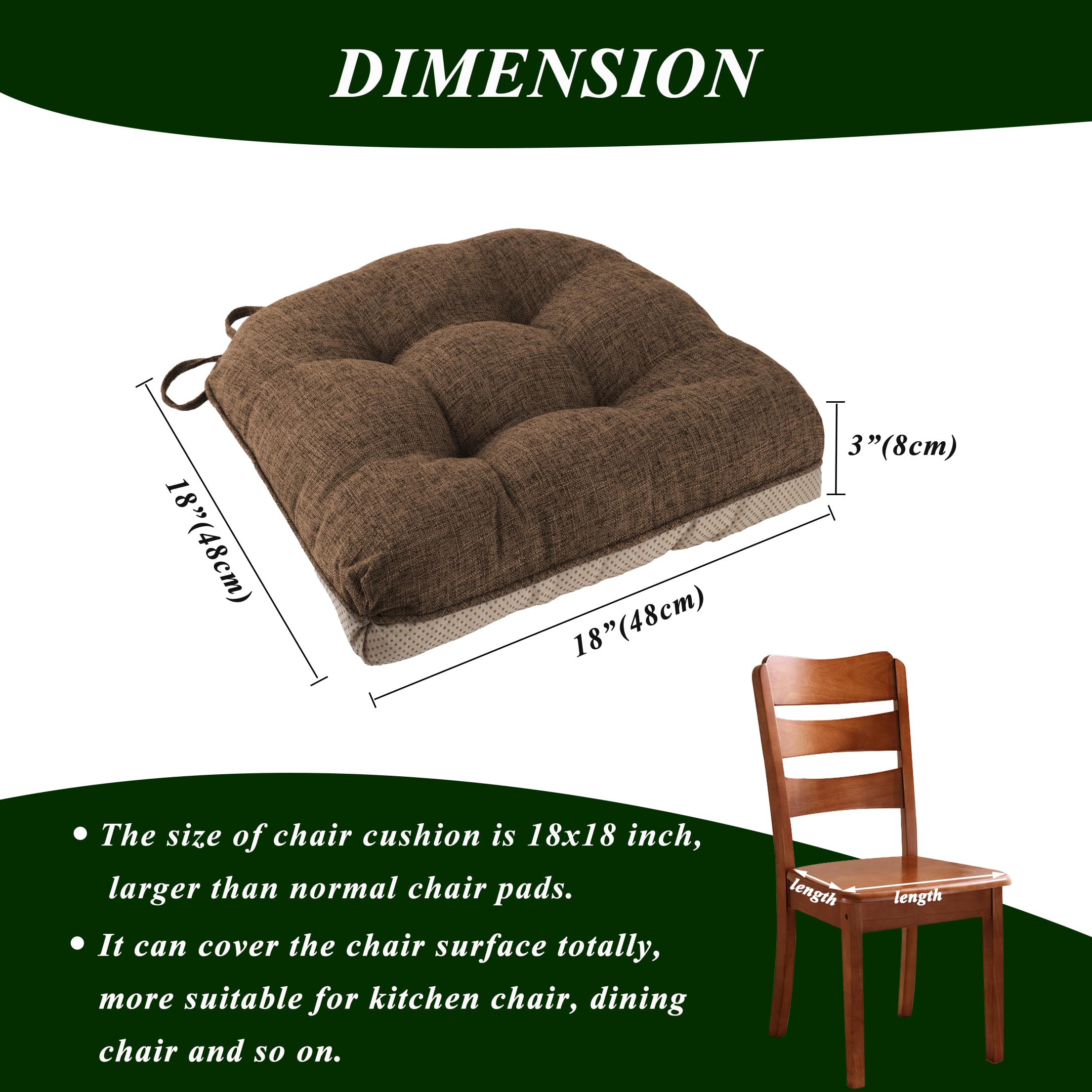FlyGulls Non Slip Chair Cushions for Dining Chairs Set of 4 Kitchen Chair Cushions 18"x18"x3" Turfted Chair Pads Comfortable and Soft Seat Cushion