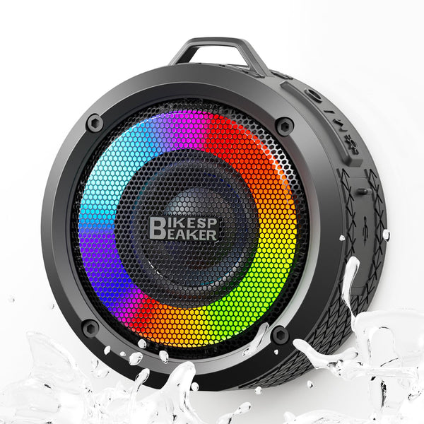 Bluetooth Shower Speaker with IPX7 Waterproof, Bluetooth Speaker with HD Stereo Sound, Built-in Mic Portable Wireless Speaker with Dynamic Lights 10H Playtime, for Outdoor Kitchen Gifts Golf, Black
