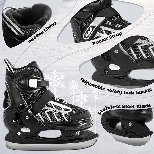 Nattork Adjustable Kids Ice Skate for Boys Girls Adult, Soft Padding and Reinforced Ankle Support Ice Hockey Skates