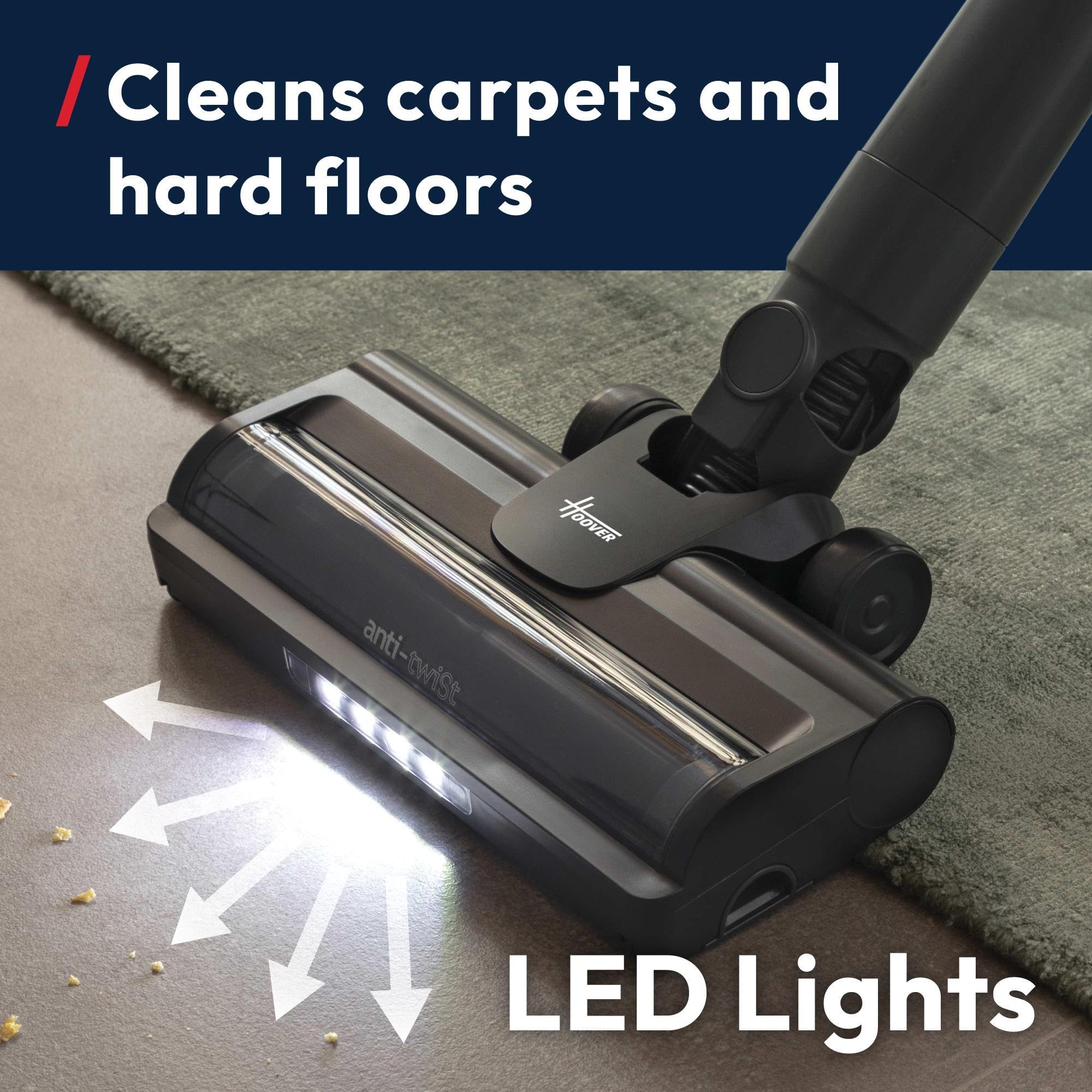 Hoover HF1 Plus Cordless Stick Vacuum Cleaner with Turbo Suction Mode, Up to 45 Min Runtime, Rechargable, Multi-Floor Nozzle, Anti Hair Wrap, Handheld Capability, 165w [HF1PZ10H]