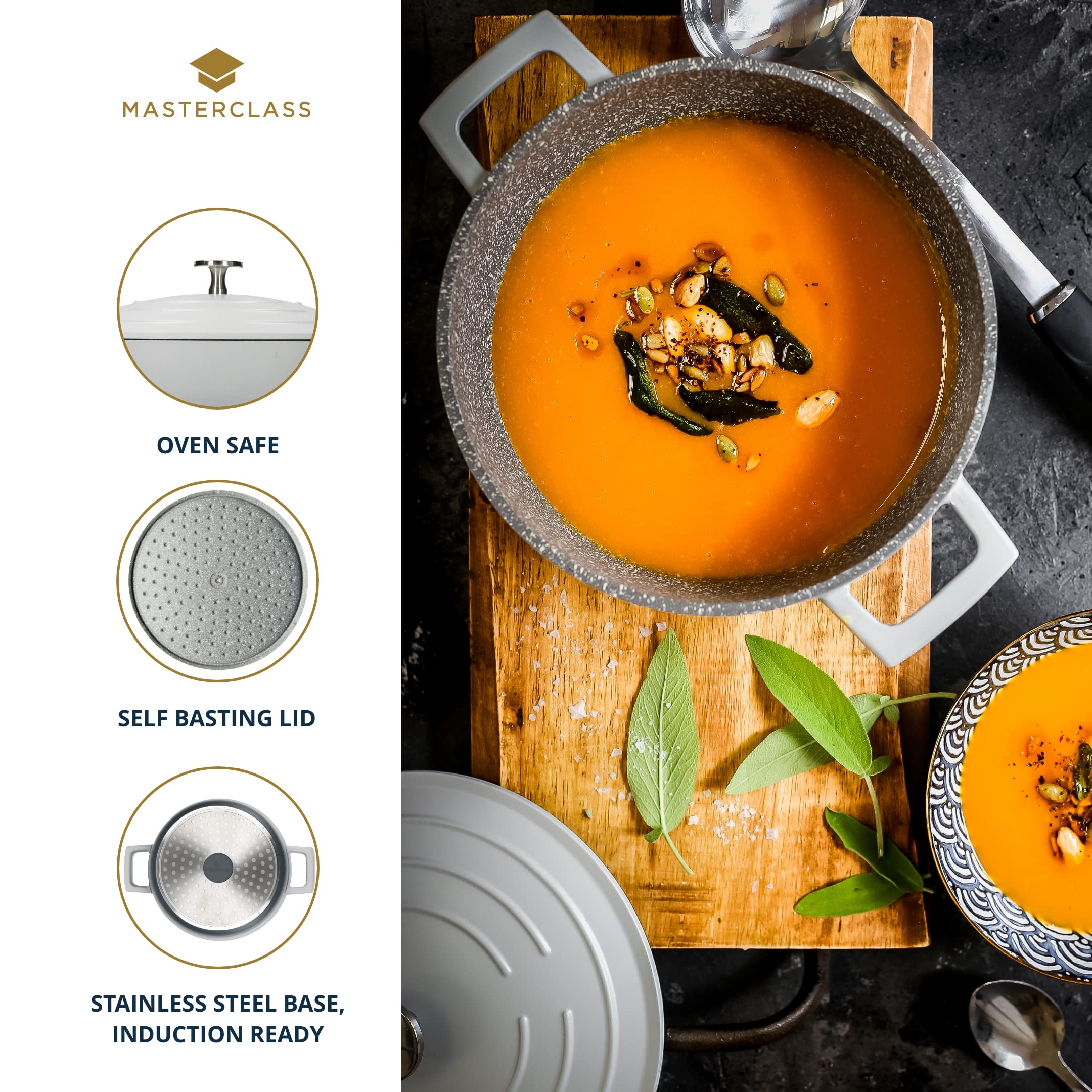 MasterClass Casserole Dish With Lid, Medium 4L/24 cm, Lightweight Cast Aluminium, Induction Hob And Oven Safe, Black