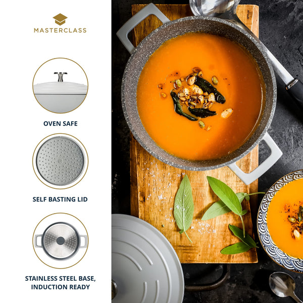 MasterClass Casserole Dish With Lid, Medium 4L/24 cm, Lightweight Cast Aluminium, Induction Hob And Oven Safe, Black