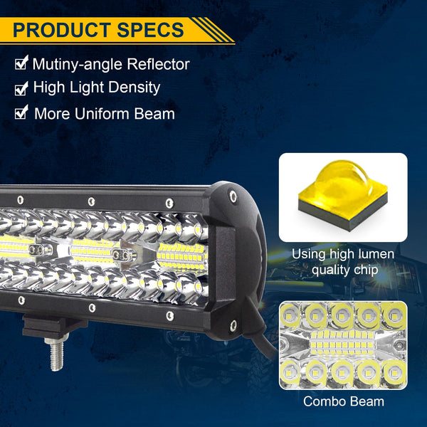 RIGIDON 8D Led Work Light Bar, 12 inch 240W 12V 24V 7D Tri Row Fog Light for Car Off road Truck SUV ATV 4x4 Boat, Flood Spot Combo Beam, Waterproof Outdoor Driving Lighting, 6000K White