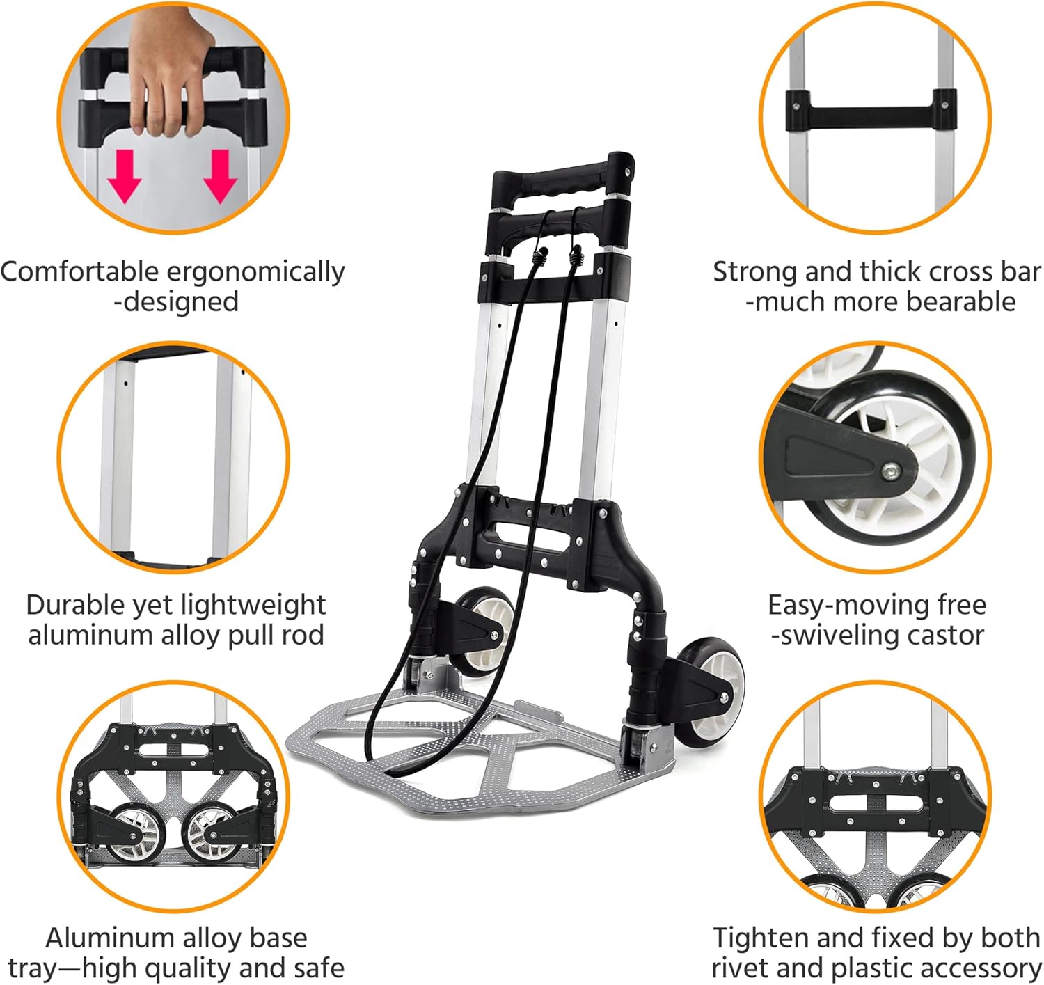 Yaheetech Aluminium Folding Foldable Hand Trolley, Sack Truck Barrow Cart, Heavy Duty Industrial Hand Truck, 75kg Load Capacity