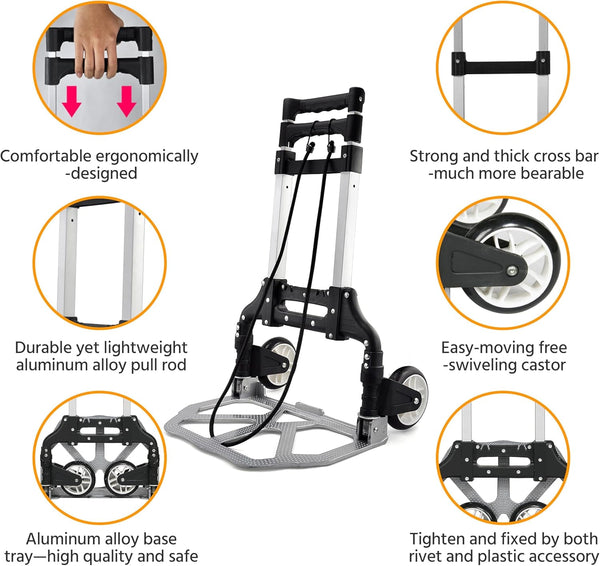 Yaheetech Aluminium Folding Foldable Hand Trolley, Sack Truck Barrow Cart, Heavy Duty Industrial Hand Truck, 75kg Load Capacity