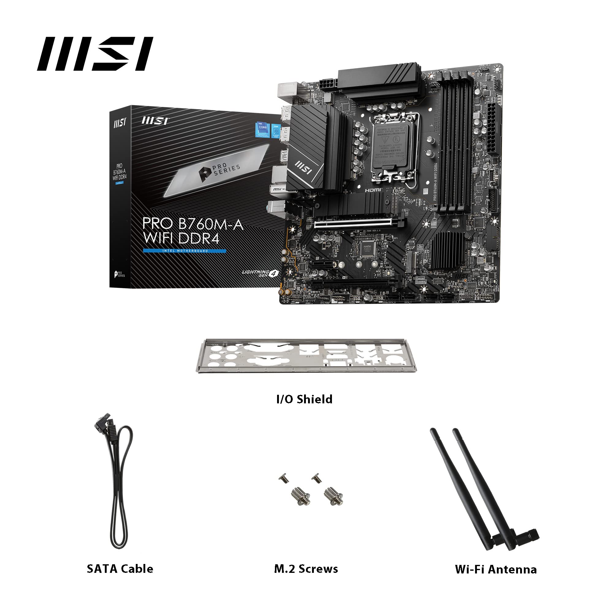 MSI B760 GAMING PLUS WIFI DDR4 Motherboard, ATX - Supports Intel 14th, 13th & 12th Gen Core Processors, LGA 1700 - DDR4 Memory Boost 5333+MHz/OC, 1x PCIe 4.0 x16, 2 x M.2 Gen4, 2.5G LAN, Wi-Fi 6E