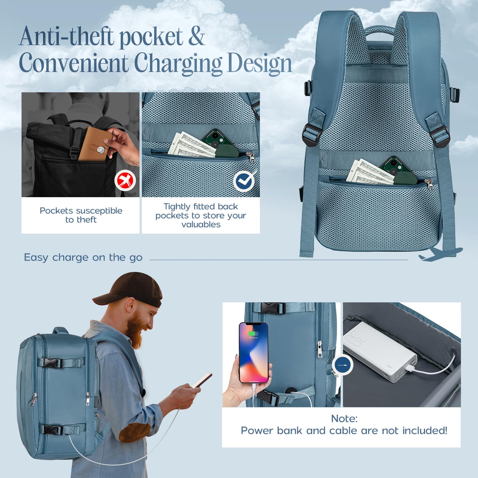 Xkdoai for Ryanair Cabin Bags 40x20x25, Travel Backpack with TSA Approved Clear Bag, Travel Bag Underseat Carry-ons Hand Luggage Bag for Travelling Casual Daypack for Ryan Air Plane