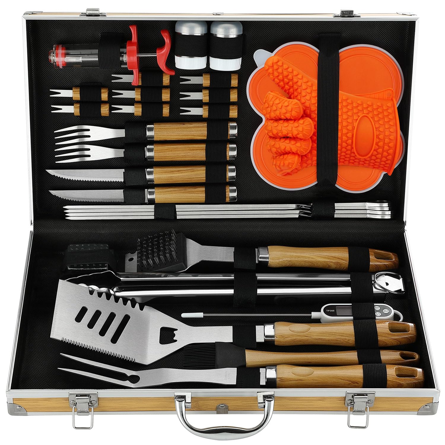 N NOBLE FAMILY 30PCS BBQ Accessories Set - Professional Stainless Steel BBQ Tools Set - Various and Complete BBQ Set - Outdoor Camping Barbecue Tool