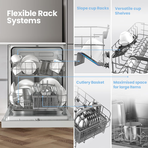 COMFEE' Freestanding Dishwasher CDWEF1034BW-UK 45cm Width, Slimline Dishwasher with 10 place settings, Quick Wash, Hygiene Wash, Delay Start, Half Load, Adjustable Basket - White