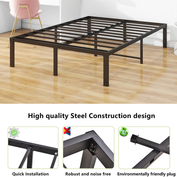 4ft6 Double Bed Frames, 36cm High Metal Platform Bed Frames Double with Storage Under Bed/Steel Slats Mattress Base, No Box Spring Needed, Enhanced