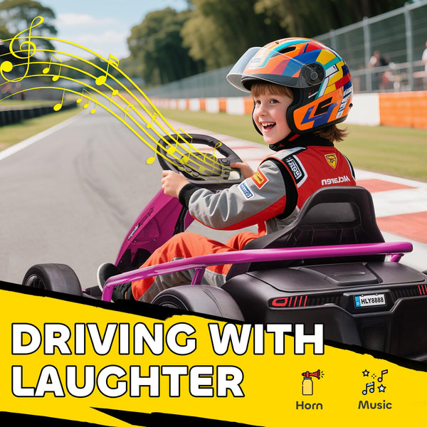 HOMCOM 24V Electric Go Kart for Kids, Ride-On Racing Go Kart with Slow Start, Music, Horn Honking and Safety Belt, for 8-12 Years Old, Blue