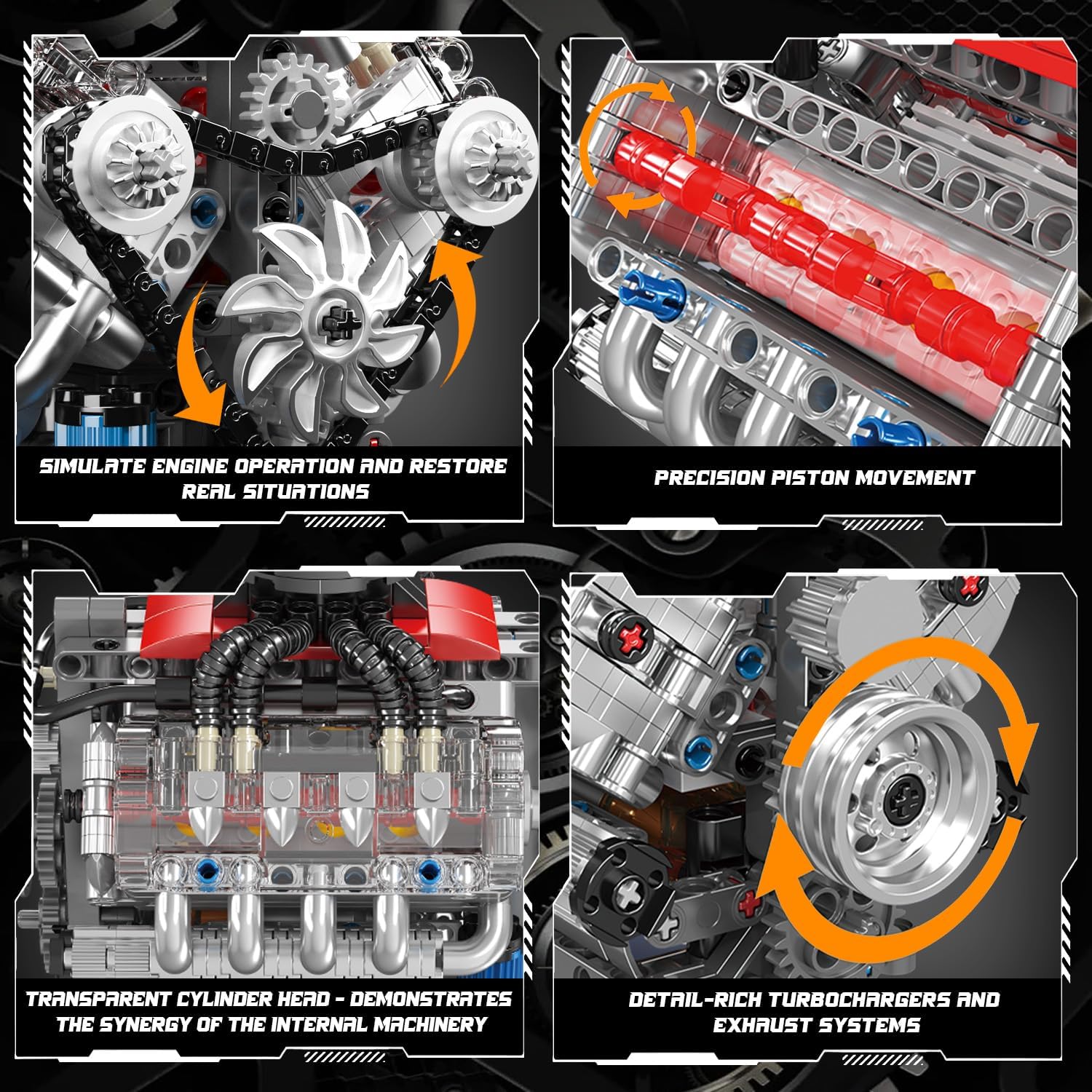 Mould King 10171 Technik V8 Engine Model Building Kit - 487 PCS to Build Your Own Mini Engine That Works - DIY STEM Project for Kids/Teens, MOC Hobby Building Blocks Kit for Adults