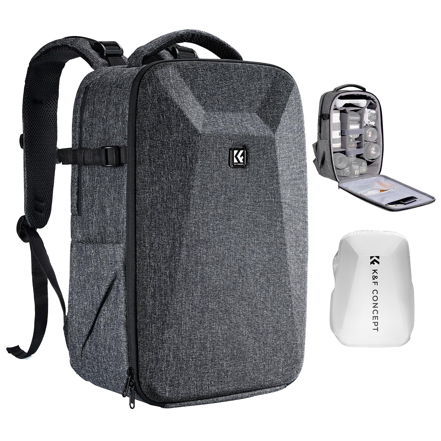K&F Concept Camera Backpack,Hardshell DSLR Photography Camera Bag with 15-15.6 Inch Laptop Compartment Waterproof Camera Case Compatible for Canon/Nikon/Sony/DJI Mavic Drone