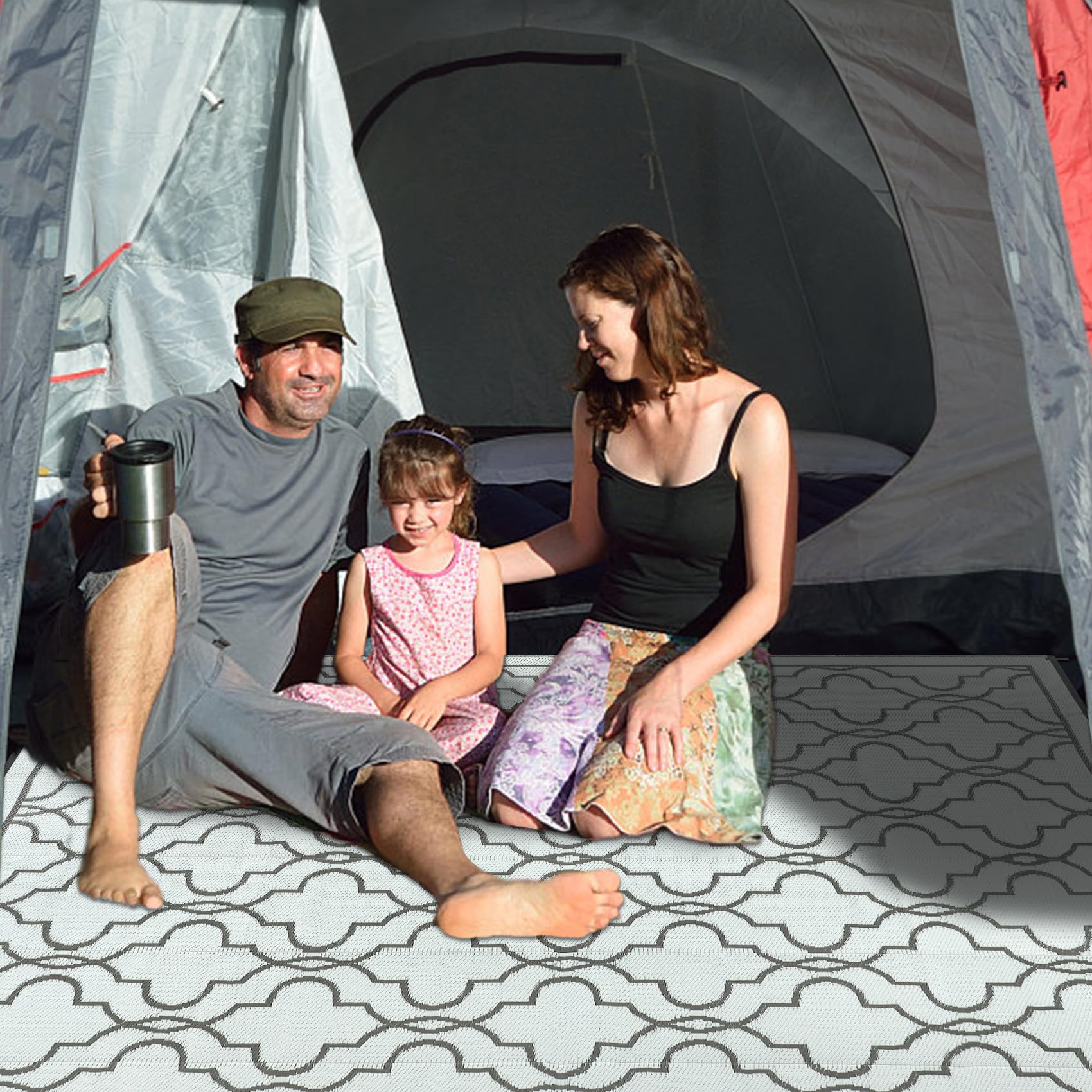 Cekene Large Outdoor Rug Waterproof Black 245x305cm Patio Rugs Reversible RV Camping Mat Lightweight Plastic Portable Outdoor Carpet for Picnic Porch Deck Backyard BBQ Beach