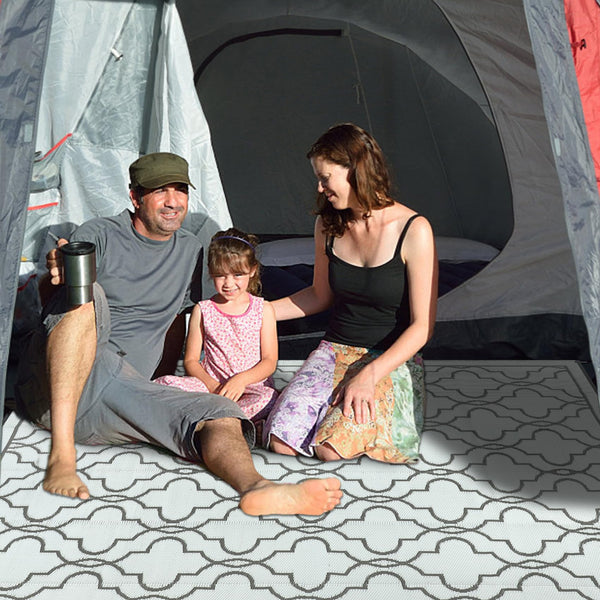 Cekene Large Outdoor Rug Waterproof Black 245x305cm Patio Rugs Reversible RV Camping Mat Lightweight Plastic Portable Outdoor Carpet for Picnic Porch Deck Backyard BBQ Beach