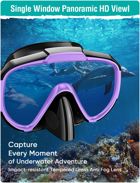 Lealinga Snorkel Set Adults Snorkel Mask Anti-Fog Panoramic View Diving Mask Dry Top Snorkel Kit with Travel Bag Diving Set for Snorkeling Scuba Diving Swimming Travel