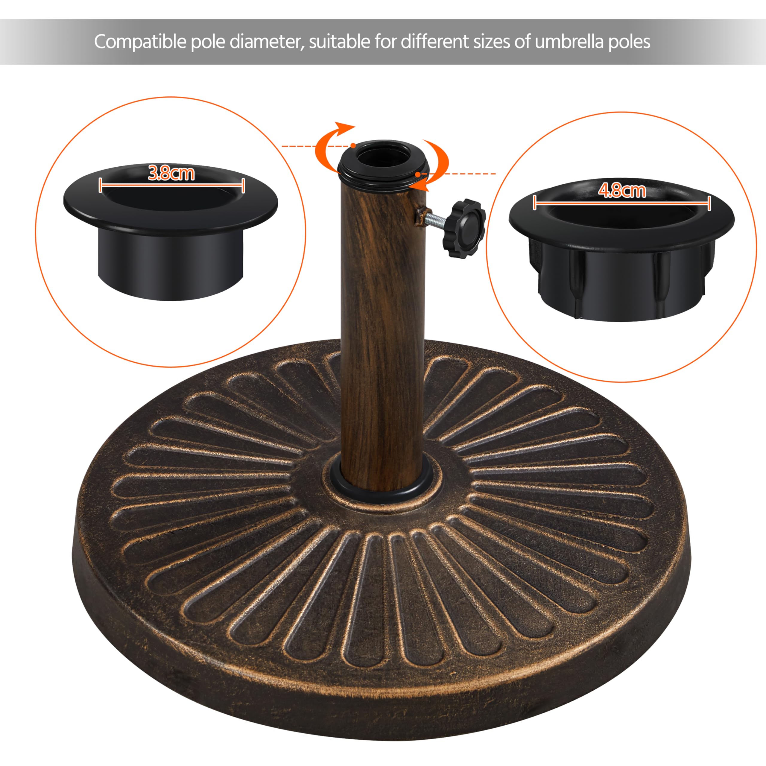 Yaheetech 10kg Patio Umbrella Stand Parasol Base Weight Heavy Duty Garden Parasol Stand Holder Round Iron Umbrella Base Stand Bronze