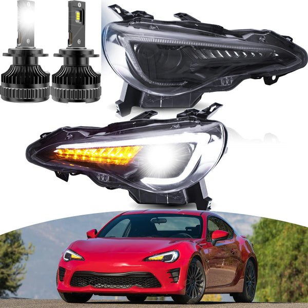 VLAND LED Tail Lights Compatible with Toyota 86 GT86 2012-2020/Subaru BRZ 2013-2020/Scion FR-S 2013-2020, Full LED Rear Light with Sequential Indicator, Red White Lens