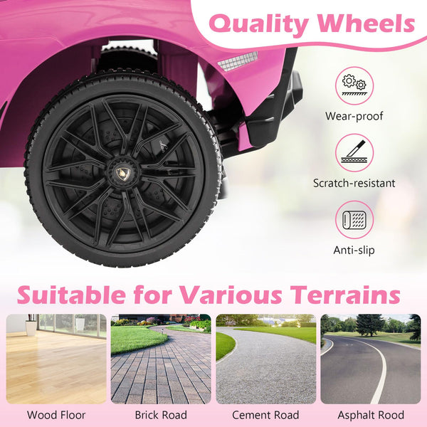 GYMAX 3 in 1 Kids Ride on Push Car, Licensed Lamborghini Push Along Car with Handle, Guardrails, USB Port, Music & Lights, Underneath Storage, Toddler Sliding Toy for 18-60 Months Boys Girls (Black)